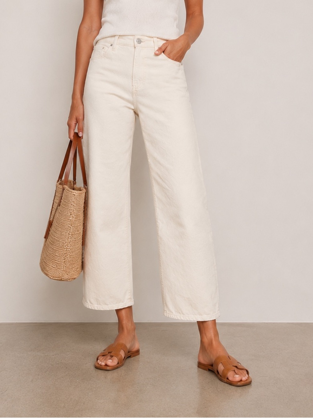 Rag & Bone Logan Ankle Crop Wide Leg Jeans Ecru Ivory Size 30